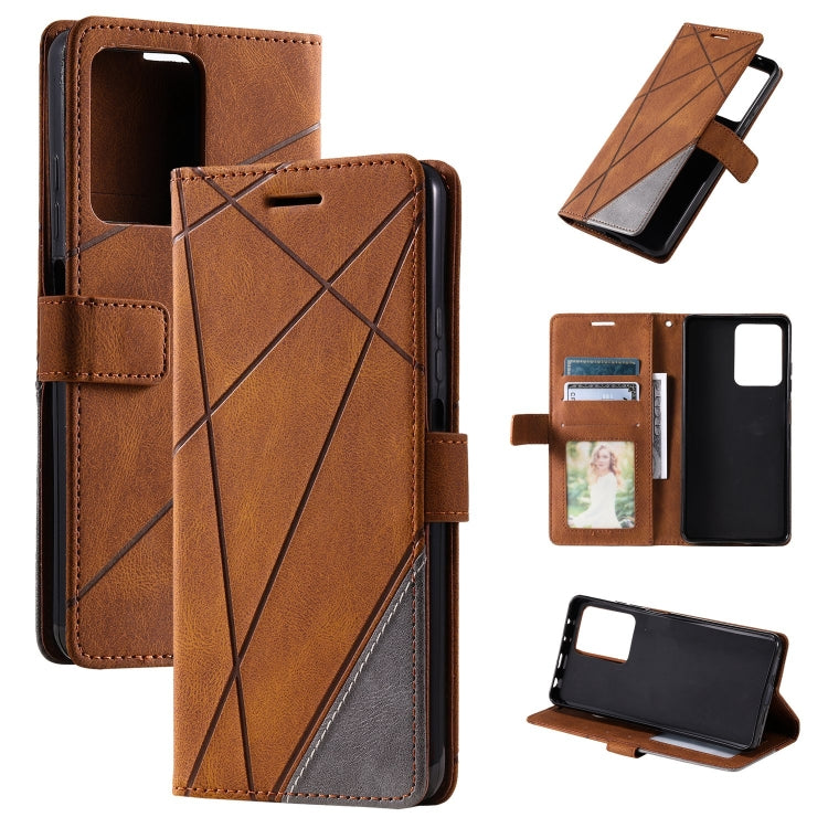 For Redmi Note 12 Pro 5G Global Skin Feel Splicing Horizontal Flip Leather Phone Case(Brown)