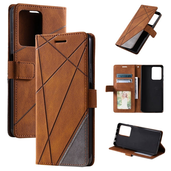 For Redmi Note 12 Pro 5G Global Skin Feel Splicing Horizontal Flip Leather Phone Case(Brown)