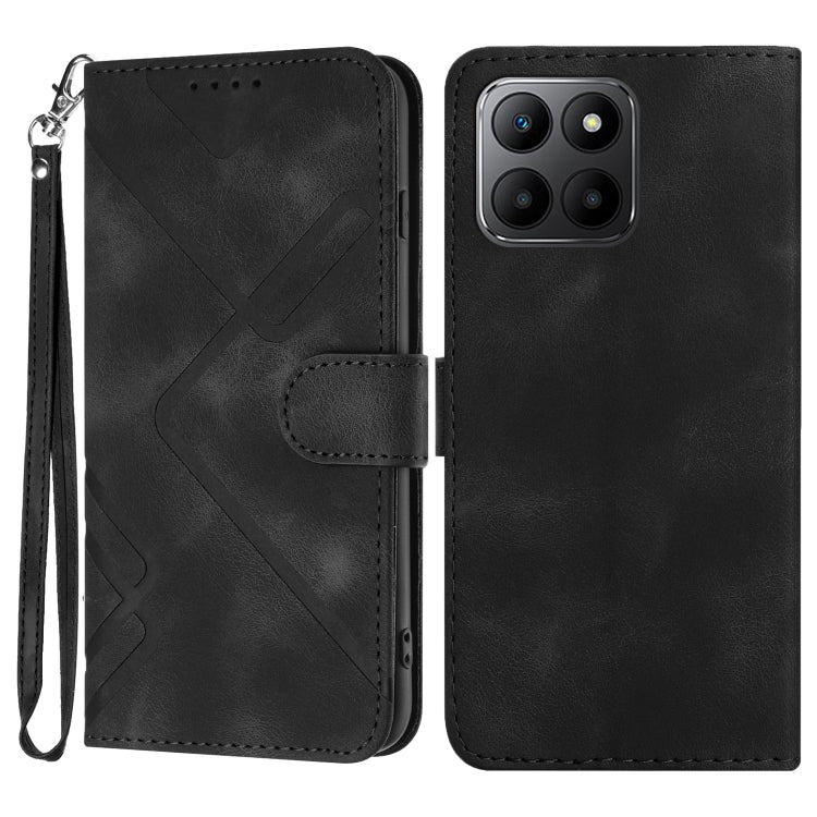 For Honor 70 Lite Line Pattern Skin Feel Leather Phone Case(Black)