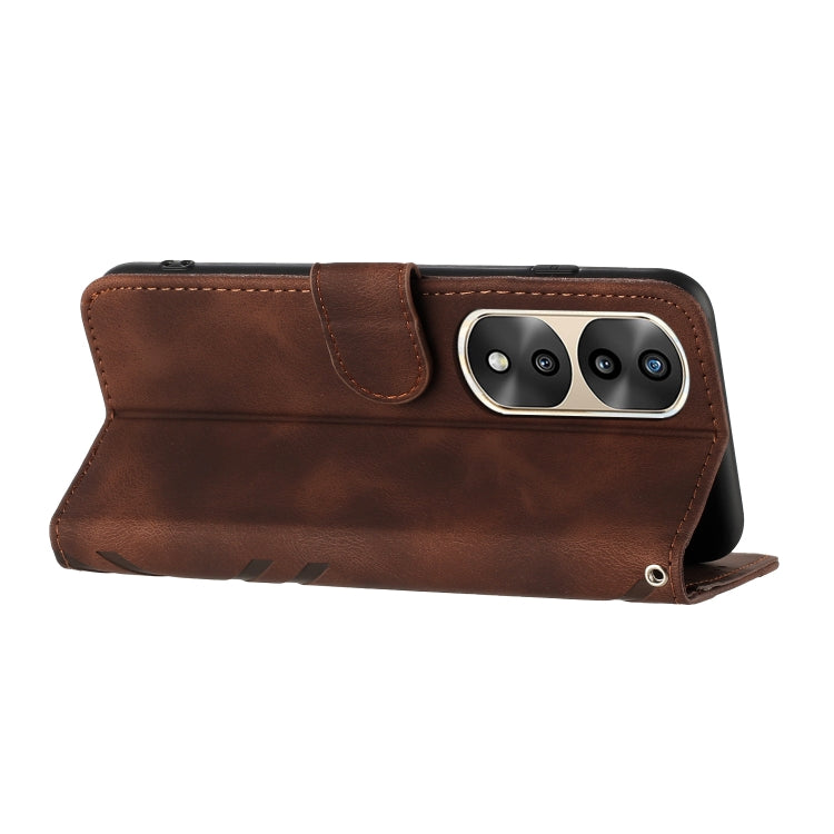 For Honor 70 Pro / 70 Pro+ Line Pattern Skin Feel Leather Phone Case(Coffee)