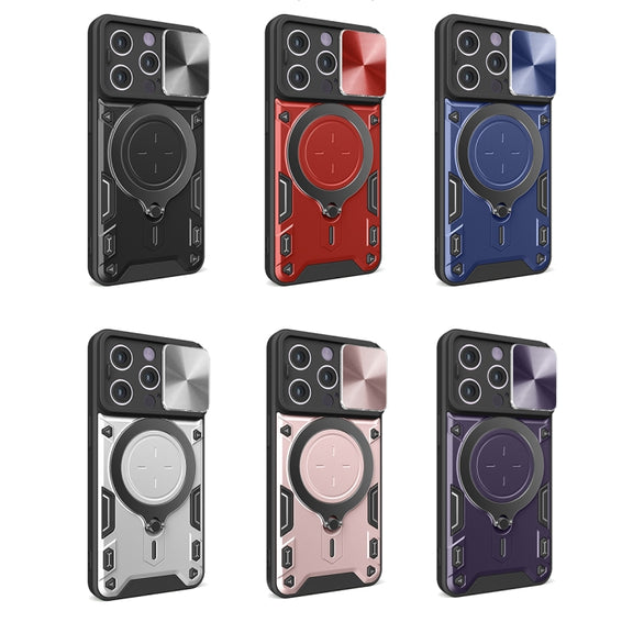 For iPhone 14 Pro CD Texture Sliding Camshield Magnetic Holder Phone Case(Purple)