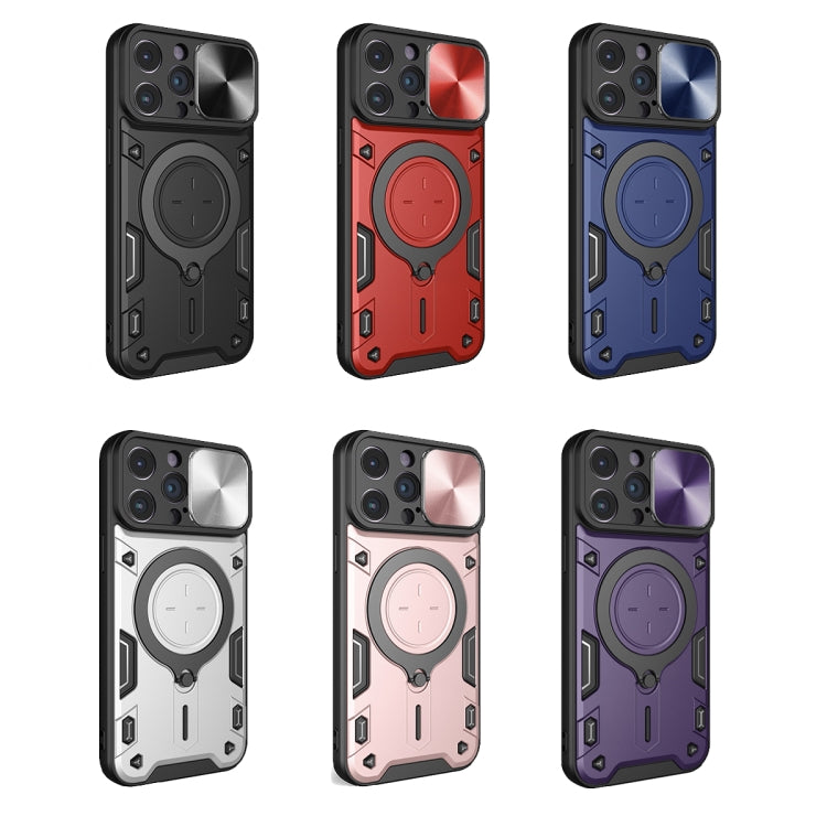 For iPhone 14 Pro Max CD Texture Sliding Camshield Magnetic Holder Phone Case(Purple)