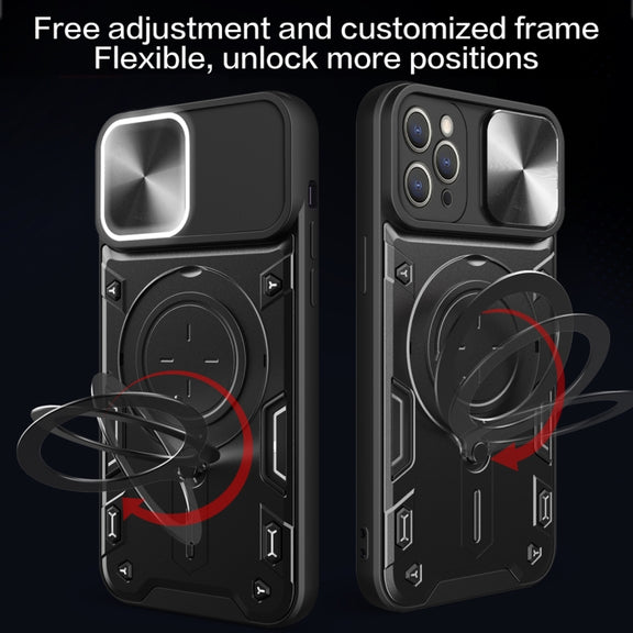 For iPhone 12 Pro CD Texture Sliding Camshield Magnetic Holder Phone Case(Red)