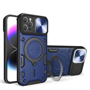 For iPhone 12 Pro CD Texture Sliding Camshield Magnetic Holder Phone Case(Blue)