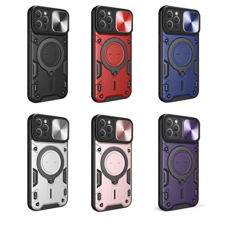 For iPhone 11 Pro Max CD Texture Sliding Camshield Magnetic Holder Phone Case(Silver)