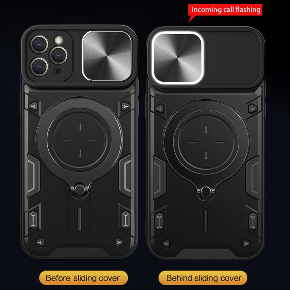 For iPhone 11 Pro Max CD Texture Sliding Camshield Magnetic Holder Phone Case(Silver)