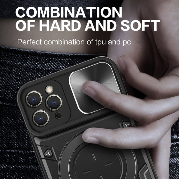 For iPhone 11 Pro Max CD Texture Sliding Camshield Magnetic Holder Phone Case(Silver)