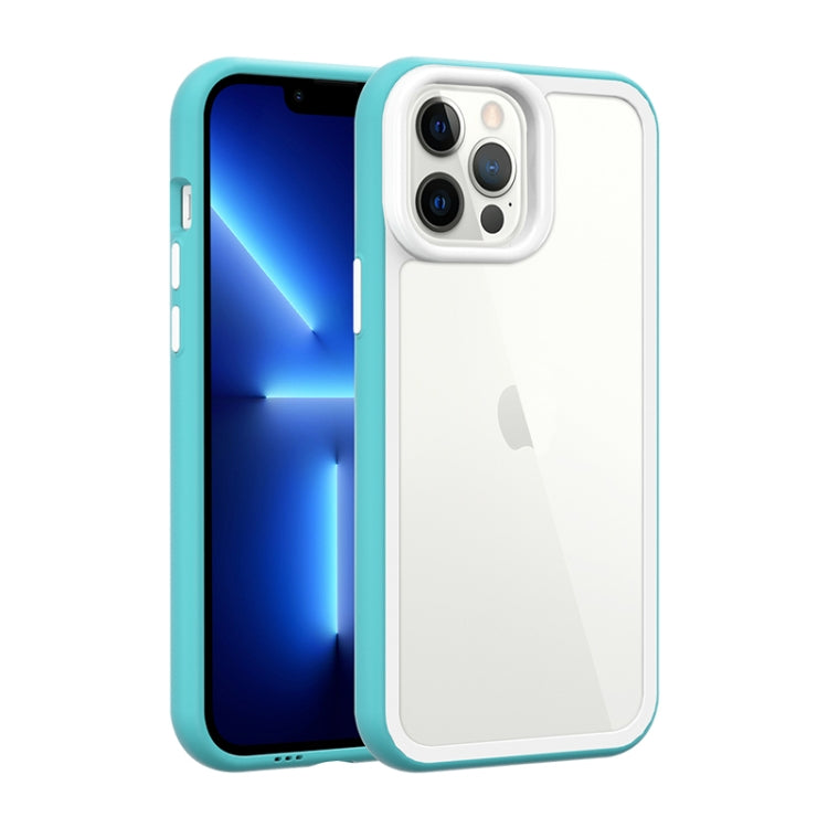 For iPhone 13 Color Frame 2 in 1 Hollow Cooling Phone Case(Mint Green)