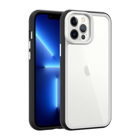 For iPhone 12 Color Frame 2 in 1 Hollow Cooling Phone Case(Black)