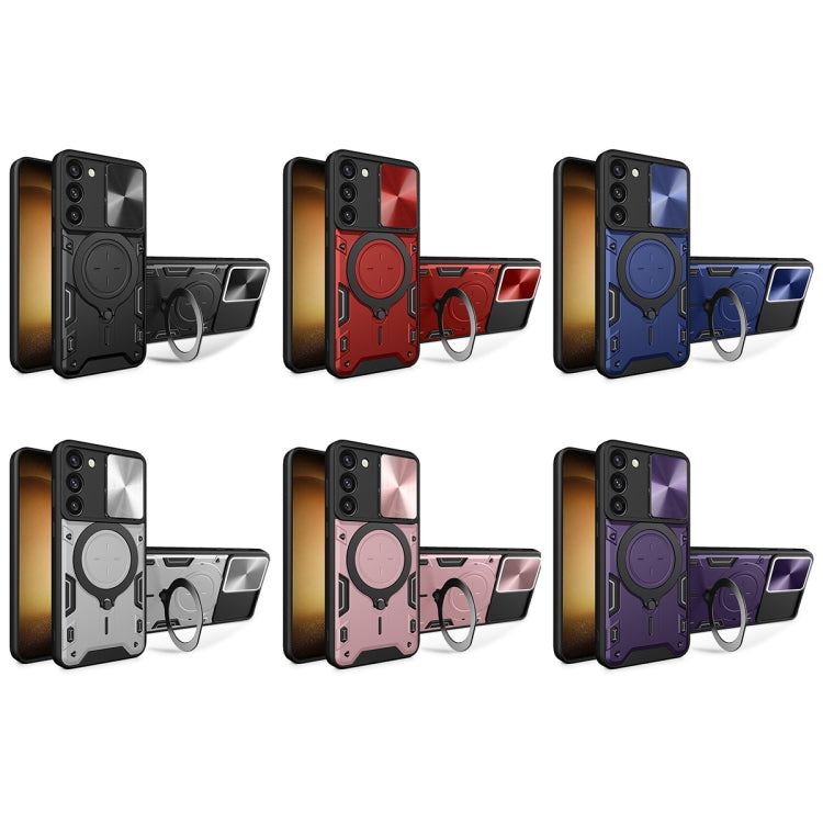 For Samsung Galaxy S23 5G CD Texture Sliding Camshield Magnetic Holder Phone Case(Red)