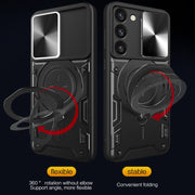 For Samsung Galaxy S23+ 5G CD Texture Sliding Camshield Magnetic Holder Phone Case(Silver)