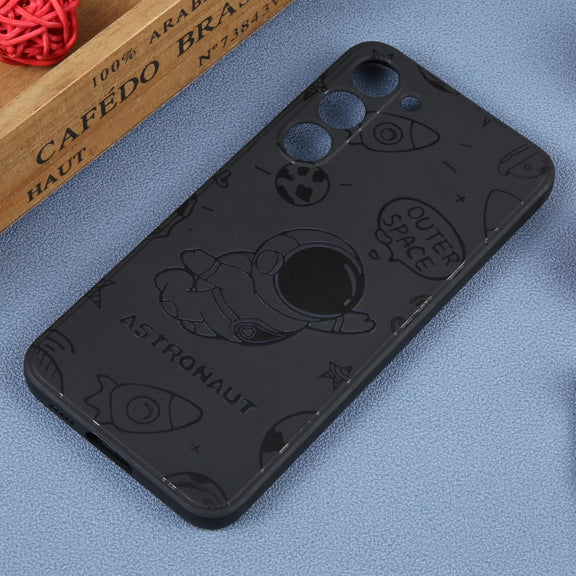 For Samsung Galaxy A51 Astronaut Pattern Silicone Straight Edge Phone Case(Flying Astronaut-Black)