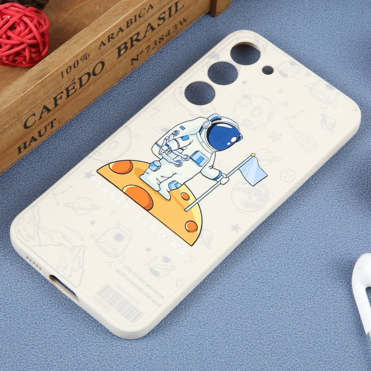 For Samsung Galaxy A50 Astronaut Pattern Silicone Straight Edge Phone Case(Planet Landing-White)