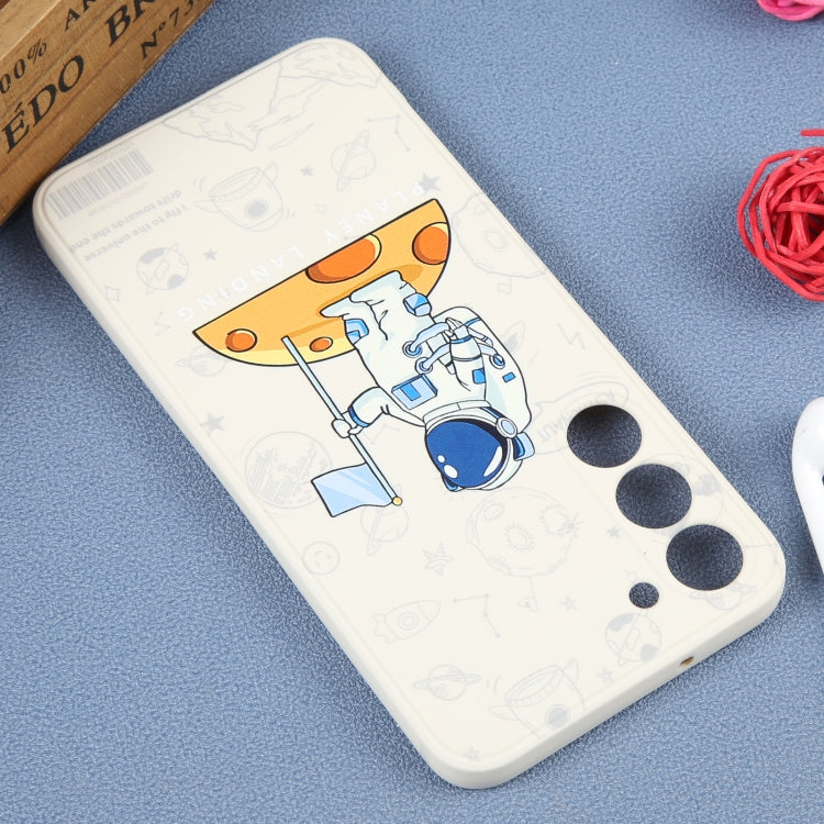 For Samsung Galaxy A20 / A30 Astronaut Pattern Silicone Straight Edge Phone Case(Planet Landing-White)