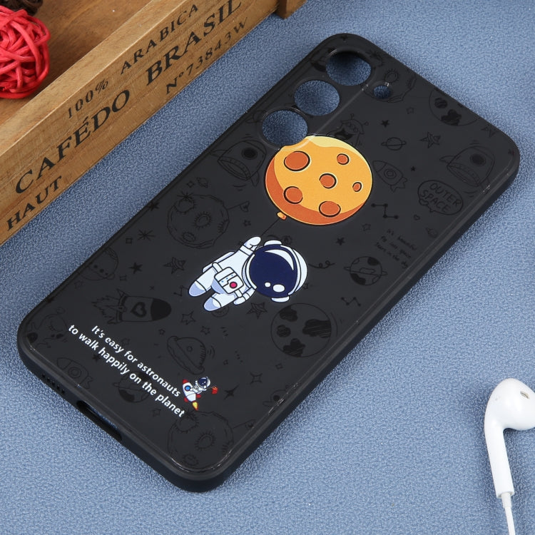 For Samsung Galaxy A12 Astronaut Pattern Silicone Straight Edge Phone Case(Planet Landing-Black)