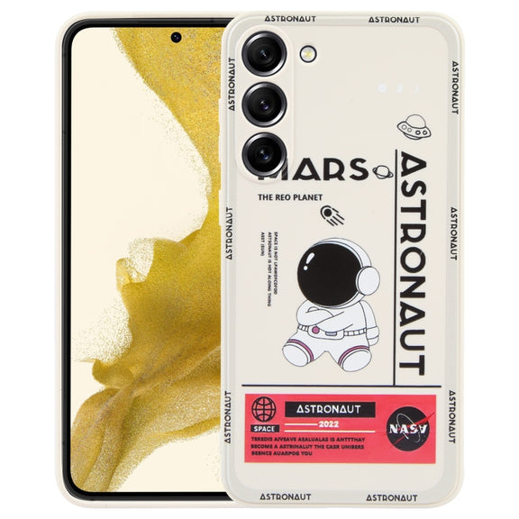 For Samsung Galaxy A12 Astronaut Pattern Silicone Straight Edge Phone Case(Mars Astronaut-White)