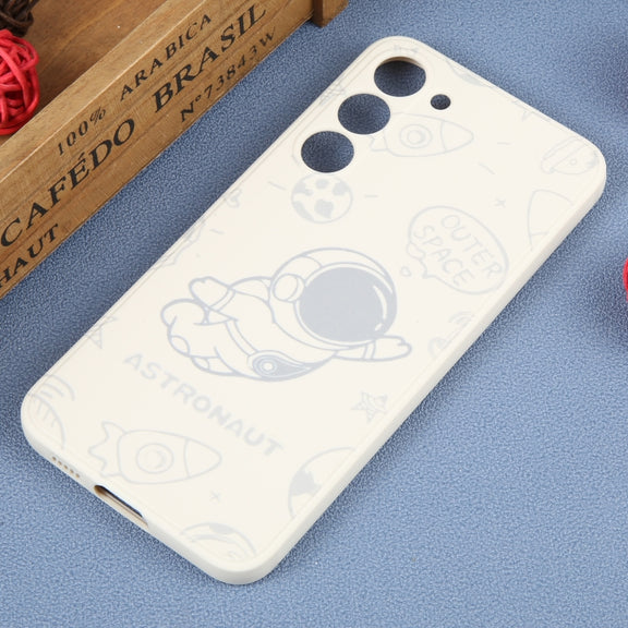 For Samsung Galaxy A12 Astronaut Pattern Silicone Straight Edge Phone Case(Flying Astronaut-White)