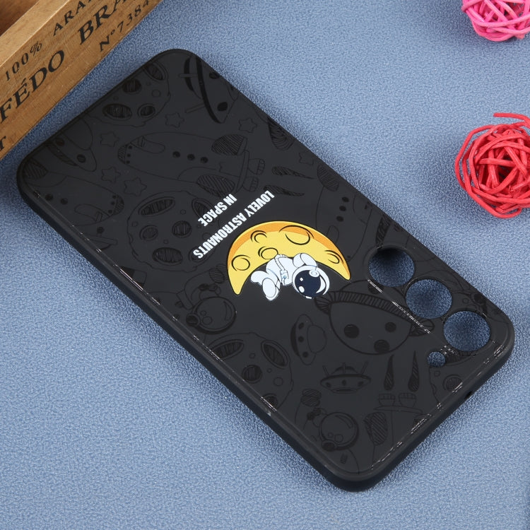 For Samsung Galaxy A03 164mm Astronaut Pattern Silicone Straight Edge Phone Case(Lovely Astronaut-Black)