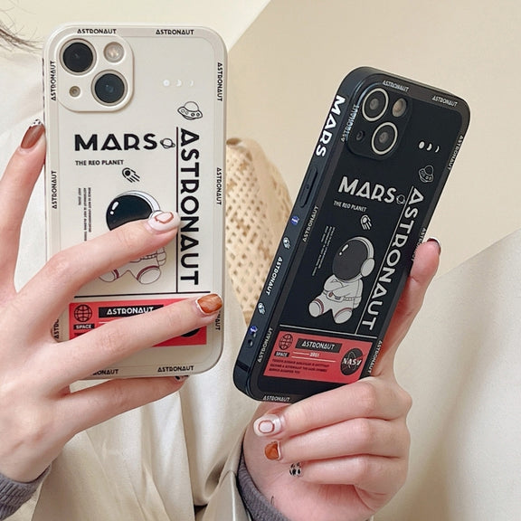 For Samsung Galaxy A53 5G Astronaut Pattern Silicone Straight Edge Phone Case(Planet Landing-Black)