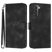 For Samsung Galaxy S21+ 5G Line Pattern Skin Feel Leather Phone Case(Black)