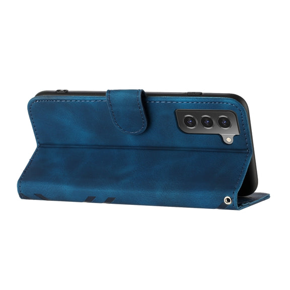 For Samsung Galaxy S22 5G Line Pattern Skin Feel Leather Phone Case(Royal Blue)