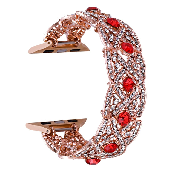 Diamonds Twist Metal Watch Band For Apple Watch 9 45mm(Rose Gold Red)