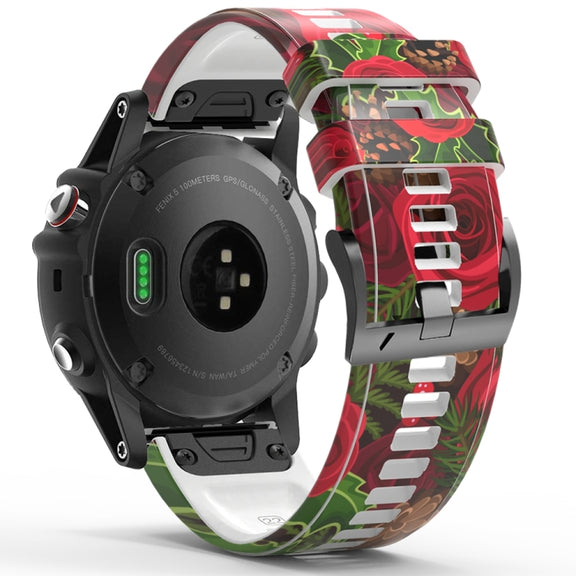 For Garmin  Tactix 7 Pro / Fenix 7X / 6X Pro Printing Quick Release Silicone Watch Band(Rose Flower)