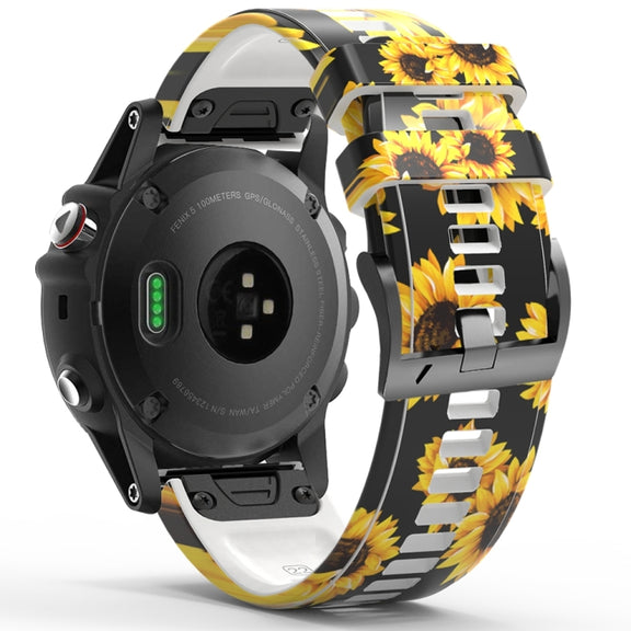 For Garmin  Tactix 7 Pro / Fenix 7X / 6X Pro Printing Quick Release Silicone Watch Band(Sunflower)
