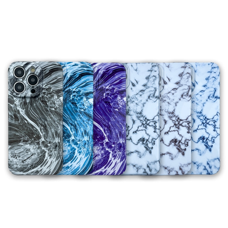 For iPhone 14 Pro Marble Pattern Phone Case(Navy Blue White)