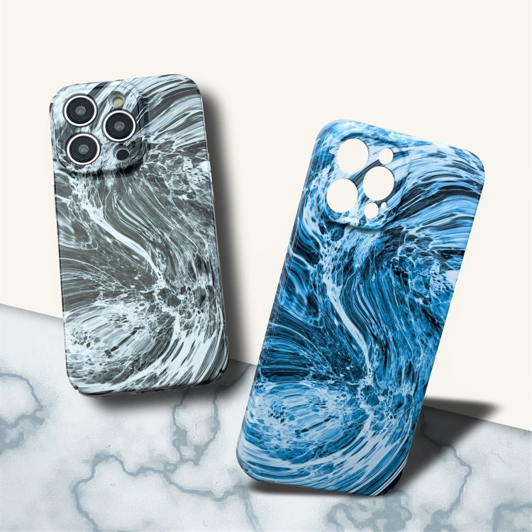 For iPhone 14 Pro Marble Pattern Phone Case(Navy Blue White)
