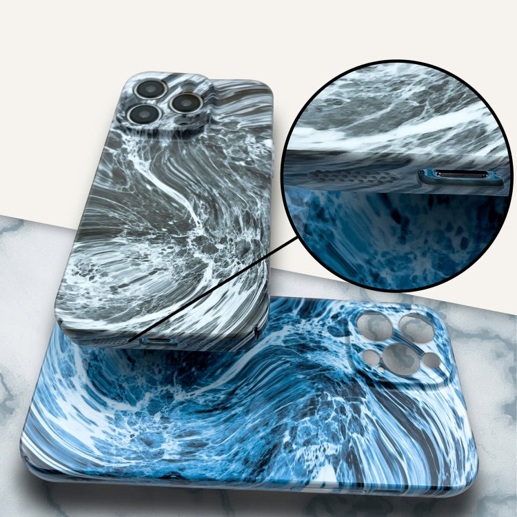 For iPhone 14 Pro Marble Pattern Phone Case(Navy Blue White)
