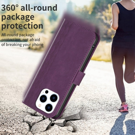 For iPhone 14 Pro Plaid Embossed Leather Phone Case(Purple)