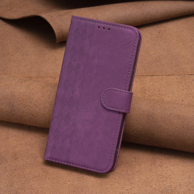 For iPhone 13 Pro Plaid Embossed Leather Phone Case(Purple)