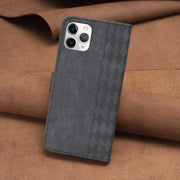 For iPhone 11 Pro Max Plaid Embossed Leather Phone Case(Black)