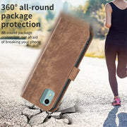 For Nokia C12 Plaid Embossed Leather Phone Case(Brown)