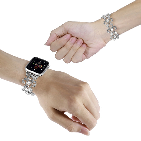 Four-leaf Bead Metal Watch Band For Apple Watch 6 44mm(Silver)