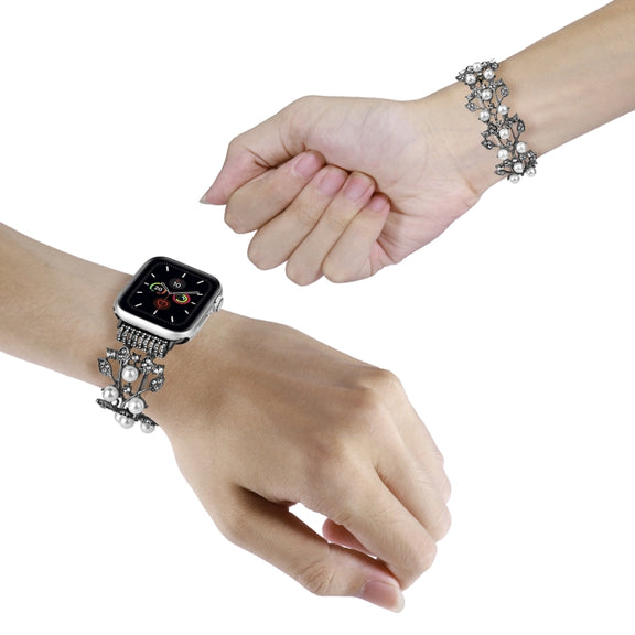 Four-leaf Bead Metal Watch Band For Apple Watch 2 42mm(Black)