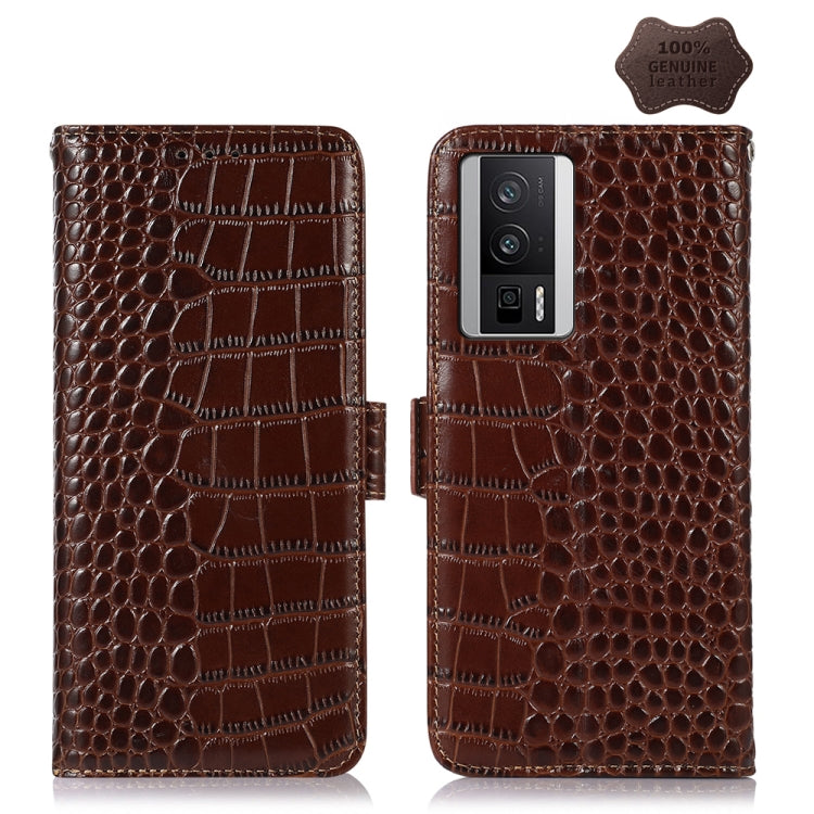 For Xiaomi Redmi K60 / K60 Pro 5G / Poco F5 Pro Crocodile Top Layer Cowhide Leather Phone Case(Brown)