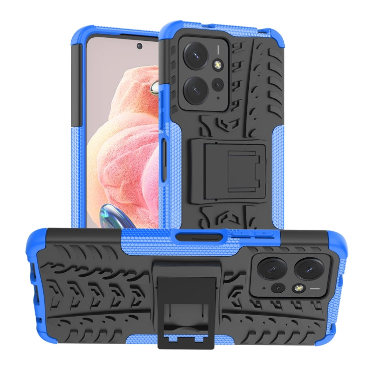 For Xiaomi Redmi Note 12 4G Global Tire Texture TPU + PC Phone Case with Holder(Blue)