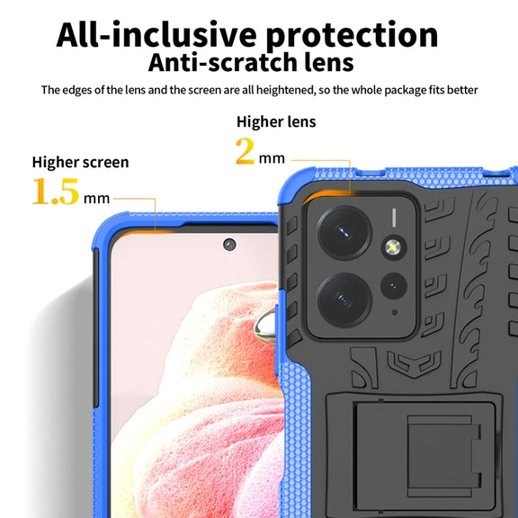 For Xiaomi Redmi Note 12 4G Global Tire Texture TPU + PC Phone Case with Holder(Blue)