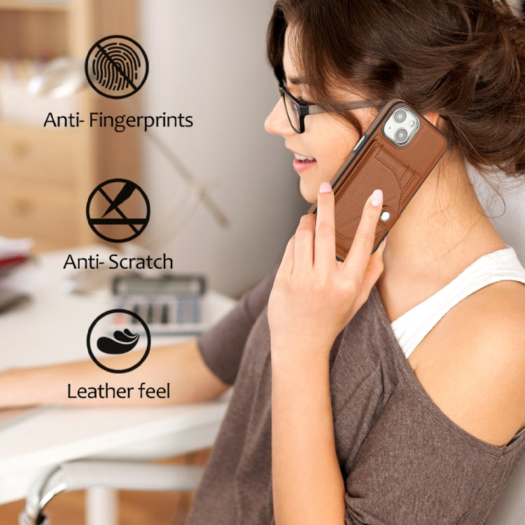 For iPhone 14 Shockproof Leather Phone Case with Card Holder(Brown)