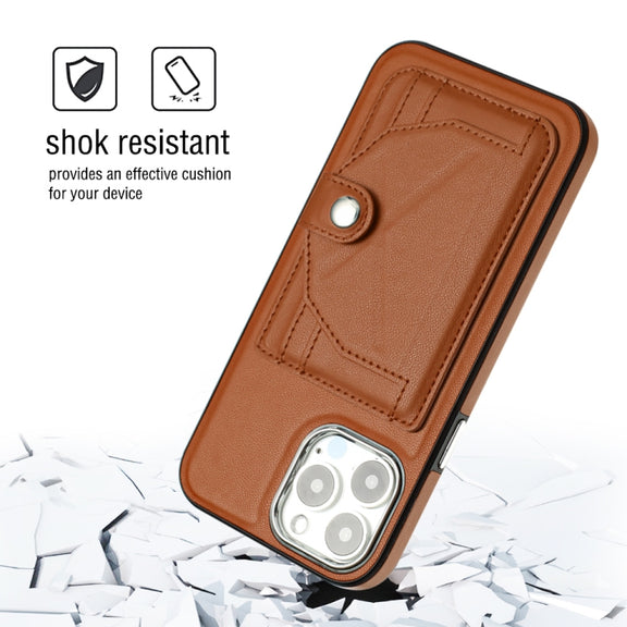 For iPhone 14 Pro Max Shockproof Leather Phone Case with Card Holder(Brown)