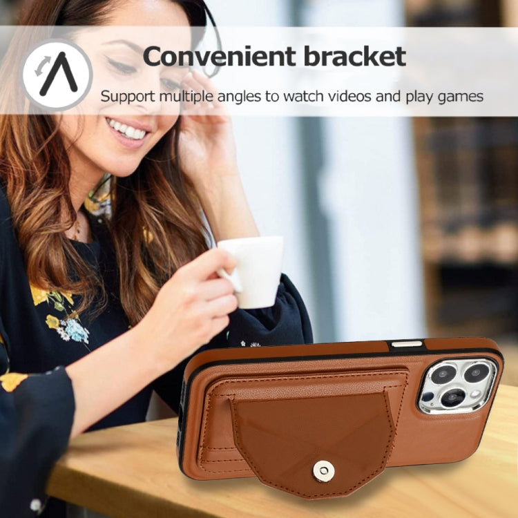 For iPhone 14 Pro Max Shockproof Leather Phone Case with Card Holder(Brown)