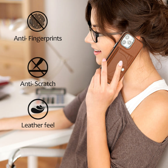 For iPhone 14 Pro Max Shockproof Leather Phone Case with Card Holder(Brown)
