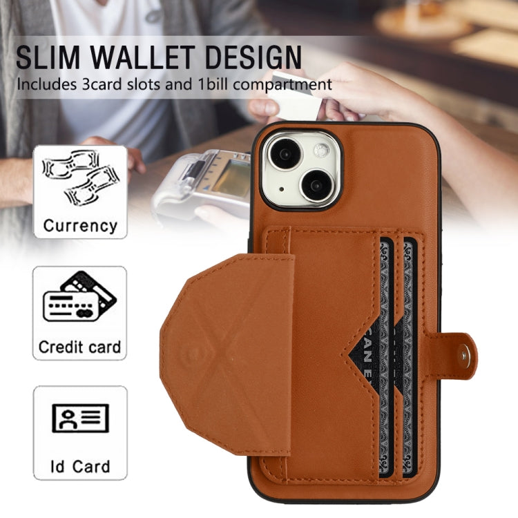 For iPhone 13 Shockproof Leather Phone Case with Card Holder(Brown)