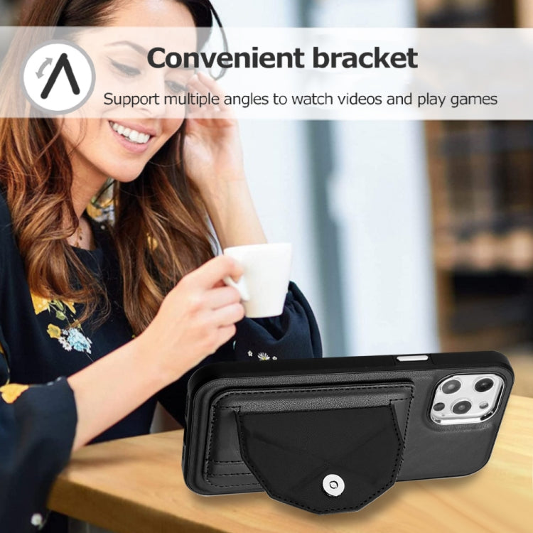 For iPhone 12 Pro Max Shockproof Leather Phone Case with Card Holder(Black)