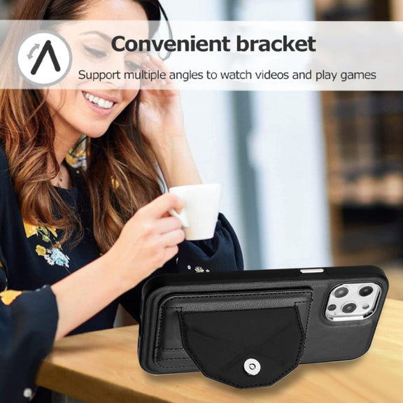 For iPhone 12 Pro Max Shockproof Leather Phone Case with Card Holder(Black)