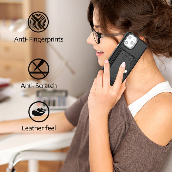 For iPhone 12 Pro Max Shockproof Leather Phone Case with Card Holder(Black)