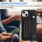 For iPhone 14 Plus Shockproof Leather Phone Case with Wrist Strap(Black)