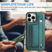 For iPhone 14 Pro Shockproof Leather Phone Case with Wrist Strap(Green)